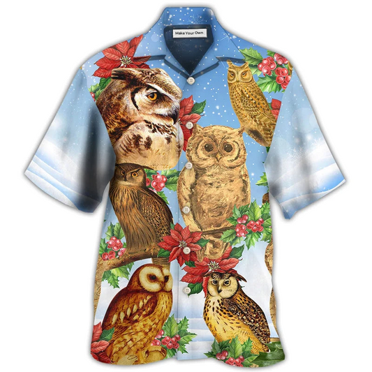 Hawaiian Shirt / Adults / S Owl Retro Merry Christmas Happy - Hawaiian Shirt - Reefox
