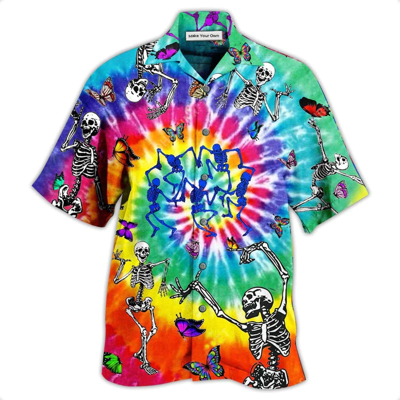 Hawaiian Shirt / Adults / S Hippie Skull Dancing With Butterfly Funny - Hawaiian Shirt - Reefox