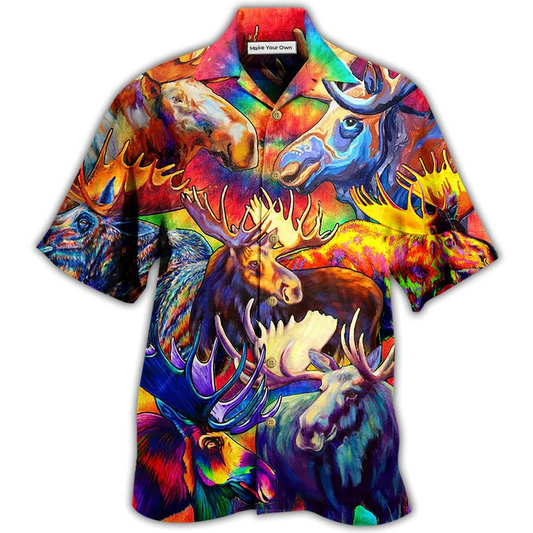 Hawaiian Shirt / Adults / S Moose Beautiful Painting Color Style - Hawaiian Shirt - Reefox