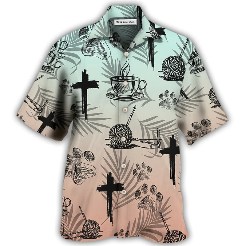 Hawaiian Shirt / Adults / S Coffee Jesus Dog Coffee Knitting Lover - Hawaiian Shirt - Reefox