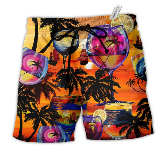 Beach Short / Adults / S Wine It's Time For Wine And Hawaii Colorful Style - Beach Short Reefox - Owls Matrix LTD