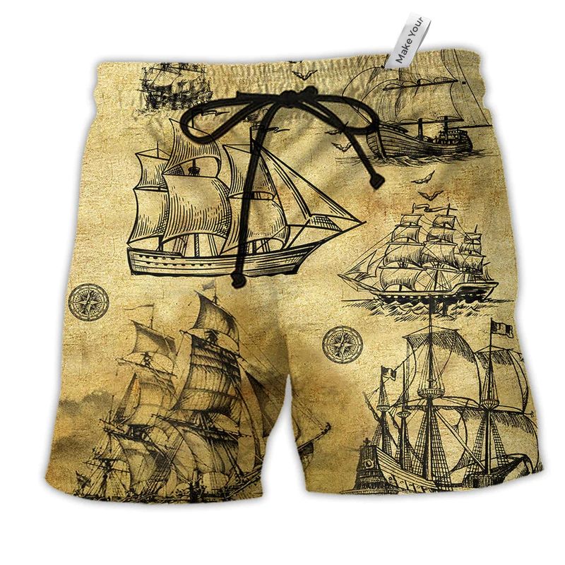 Beach Short / Adults / S Sail Vintage On Ocean - Beach Short Reefox - Owls Matrix LTD