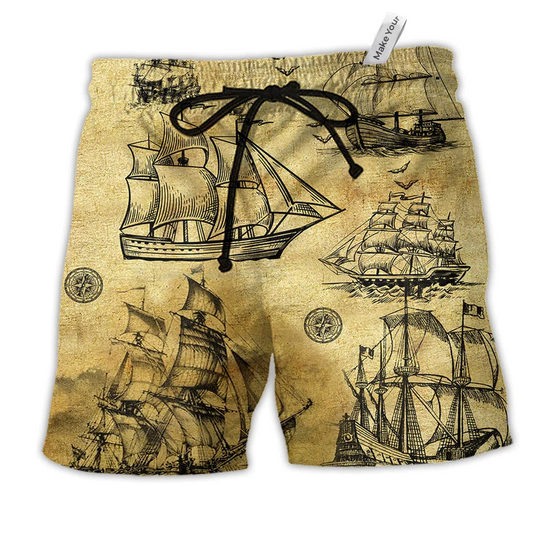 Beach Short / Adults / S Sail Vintage On Ocean - Beach Short Reefox - Owls Matrix LTD