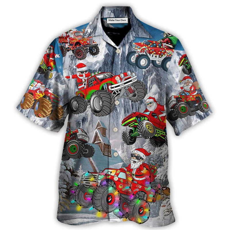 Hawaiian Shirt / Adults / S Christmas Santa Claus Riding Red Truck Snow Mountain Art Style - Hawaiian Shirt - Reefox