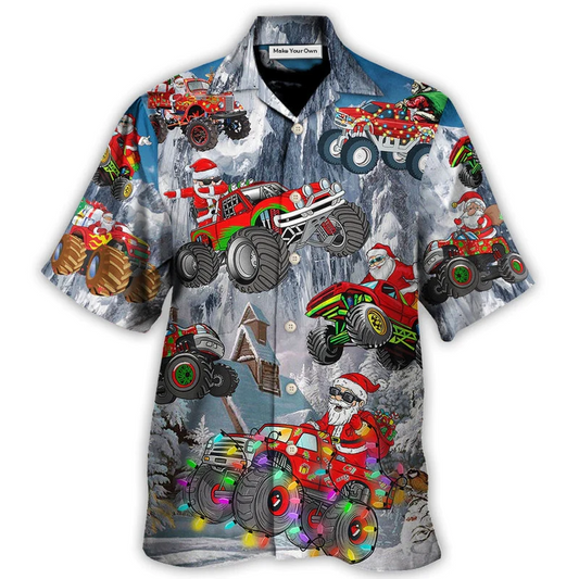 Hawaiian Shirt / Adults / S Christmas Santa Claus Riding Red Truck Snow Mountain Art Style - Hawaiian Shirt - Reefox