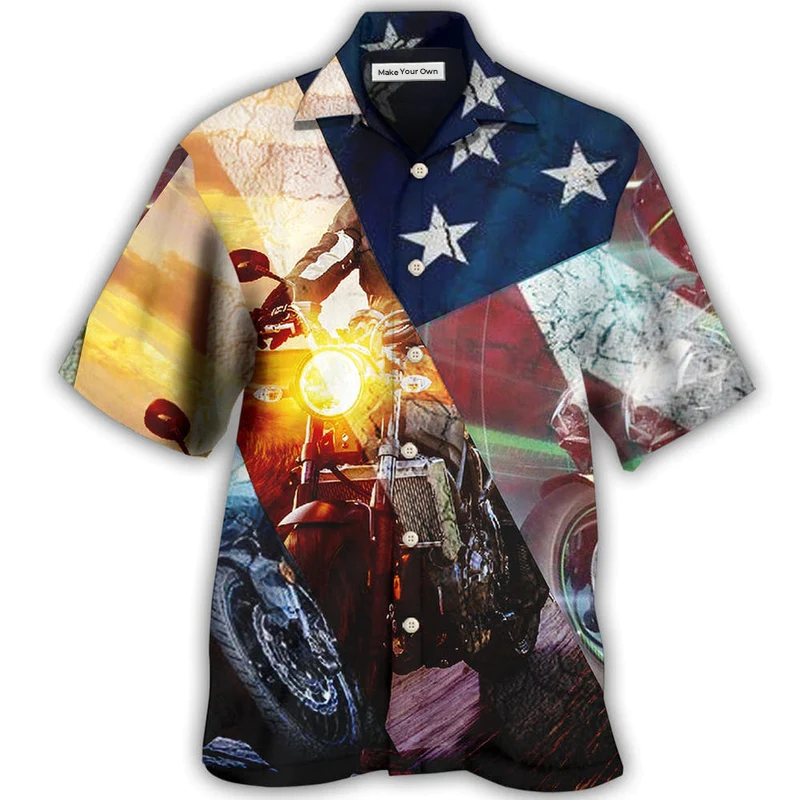 Hawaiian Shirt / Adults / S Motorcycle Independence Day America - Hawaiian Shirt - Reefox
