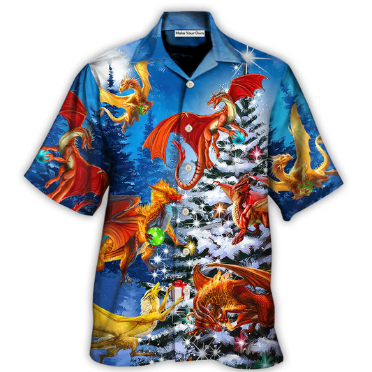Hawaiian Shirt / Adults / S Christmas Dragon Family In Love Light Art Style - Hawaiian Shirt - Reefox