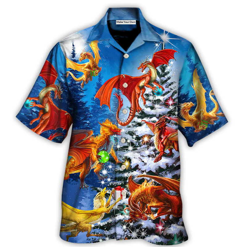Hawaiian Shirt / Adults / S Christmas Dragon Family In Love Light Art Style - Hawaiian Shirt - Reefox