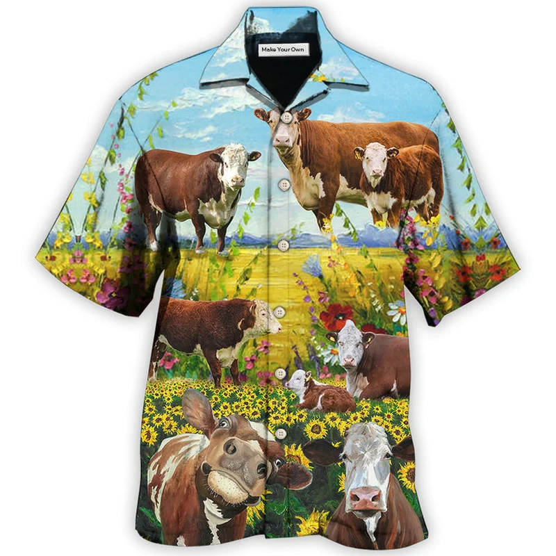 Hawaiian Shirt / Adults / S Cow Hereford Cow Landscape Style - Hawaiian Shirt - Reefox