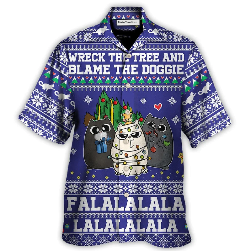 Hawaiian Shirt / Adults / S Cat Wreck The Tree Meowy Christmas Style - Hawaiian Shirt - Reefox