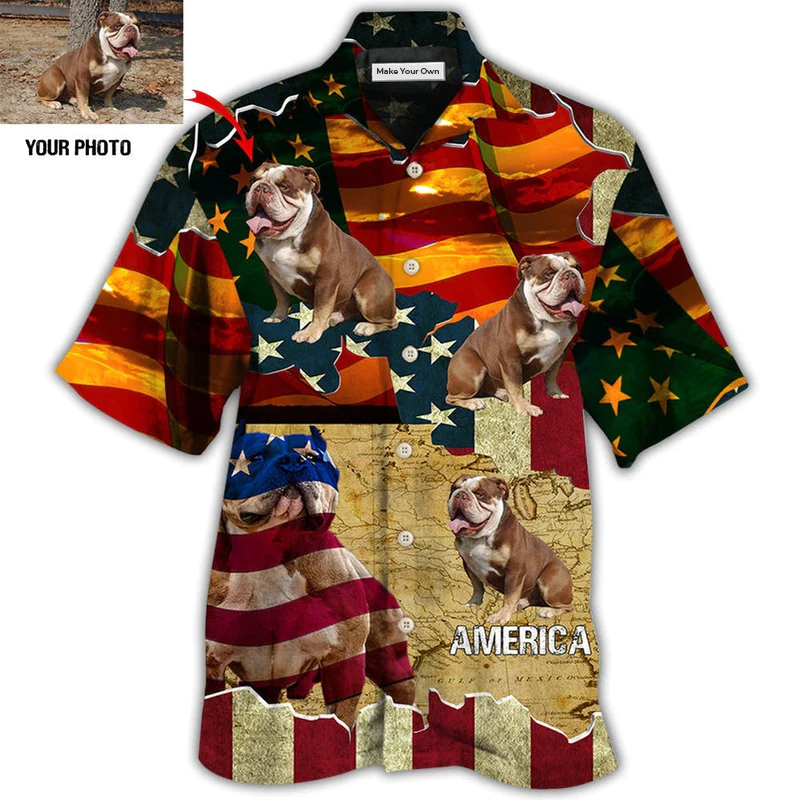 Hawaiian Shirt / Adults / S English Bulldog America Sunset Custom Photo - Hawaiian Shirt - Reefox