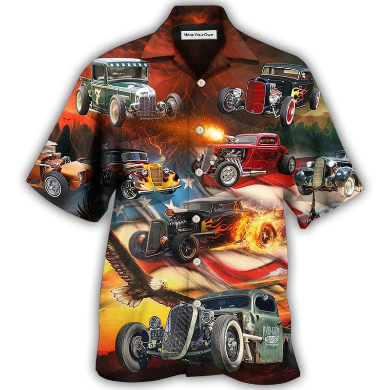 Hawaiian Shirt / Adults / S Hot Rod Independence Day American Flag - Hawaiian Shirt - Reefox