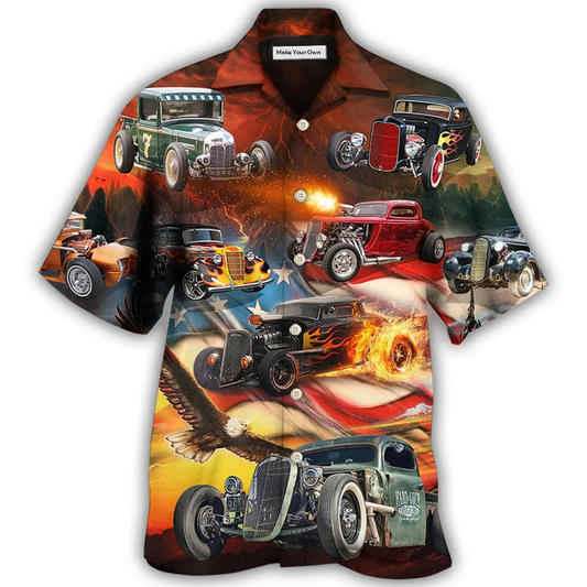 Hawaiian Shirt / Adults / S Hot Rod Independence Day American Flag - Hawaiian Shirt - Reefox