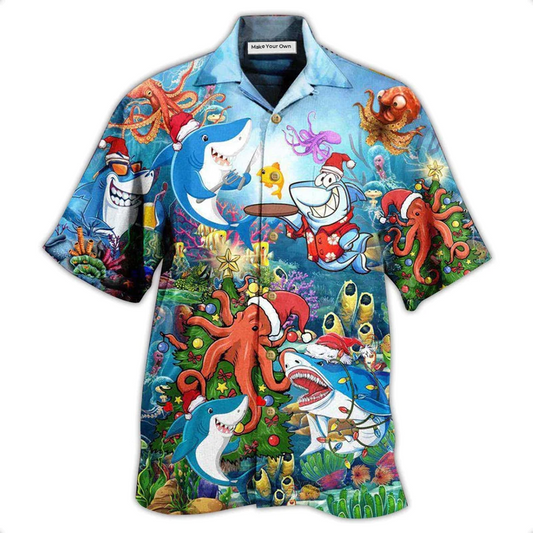 Hawaiian Shirt / Adults / S Shark Happy New Year - Hawaiian Shirt - Reefox