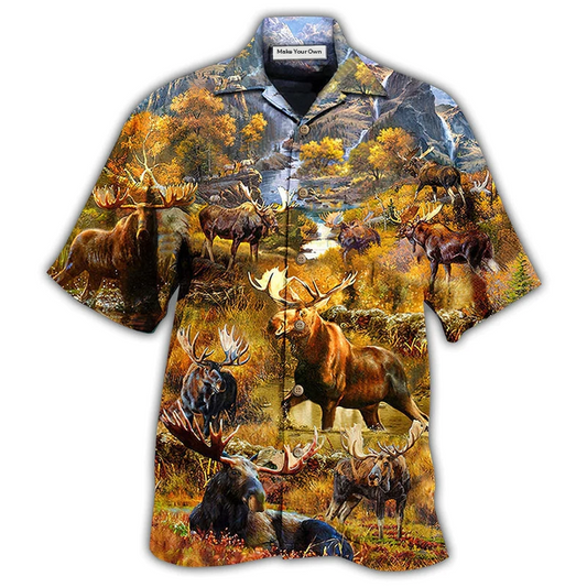 Hawaiian Shirt / Adults / S Moose Spend Time In The Woods - Hawaiian Shirt - Reefox