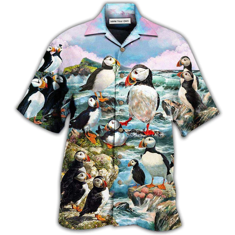 Hawaiian Shirt / Adults / S Penguin Animals Penguins On The Coast And Blue Sky - Hawaiian Shirt - Reefox