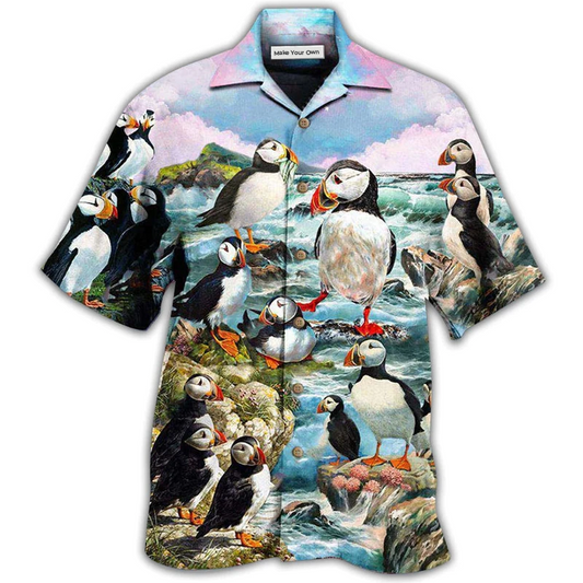Hawaiian Shirt / Adults / S Penguin Animals Penguins On The Coast And Blue Sky - Hawaiian Shirt - Reefox