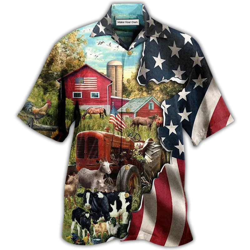 Hawaiian Shirt / Adults / S Farm Love Cows And Animals America - Hawaiian Shirt - Reefox