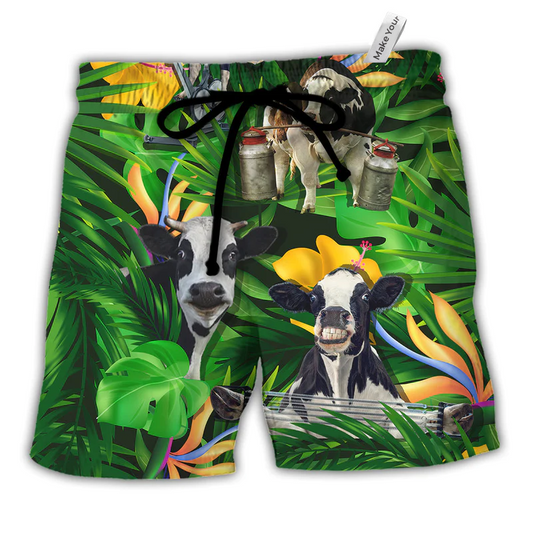 Cow Dancing And Play Funny Tropical Style - Beach Short Reefox - Owls Matrix LTD