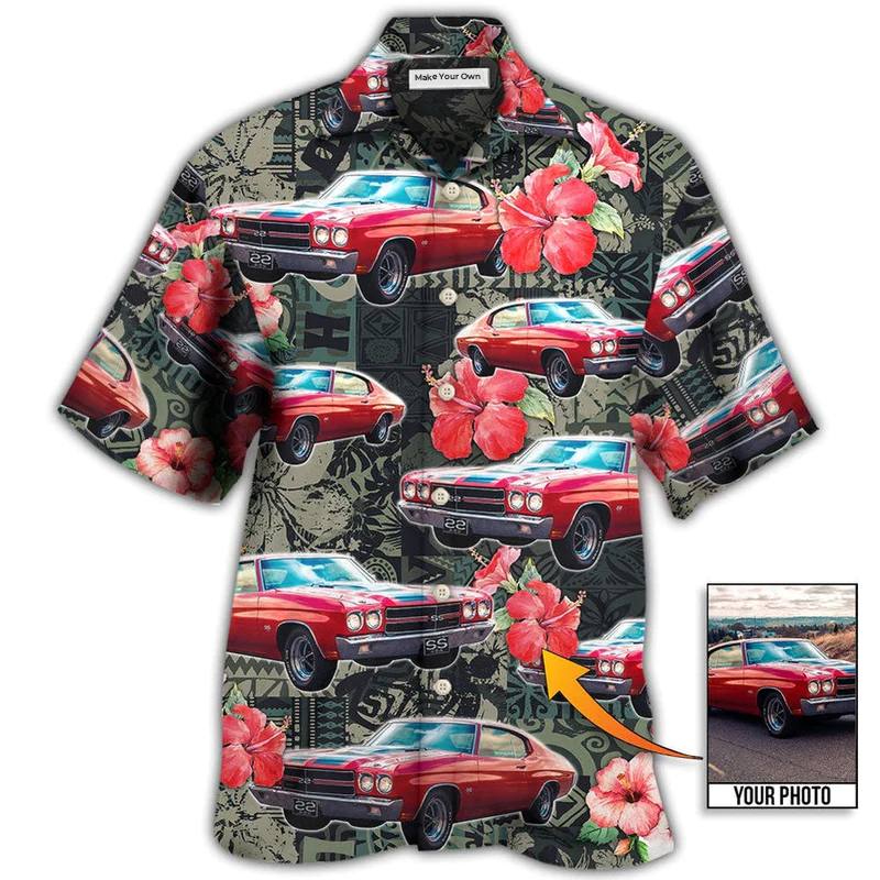 Hawaiian Shirt / Adults / S Muscle Car Tropical Leaf Custom Photo - Hawaiian Shirt - Reefox