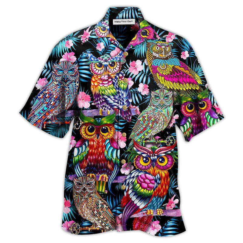 Hawaiian Shirt / Adults / S Owl And Nice Flowers - Hawaiian Shirt - Reefox
