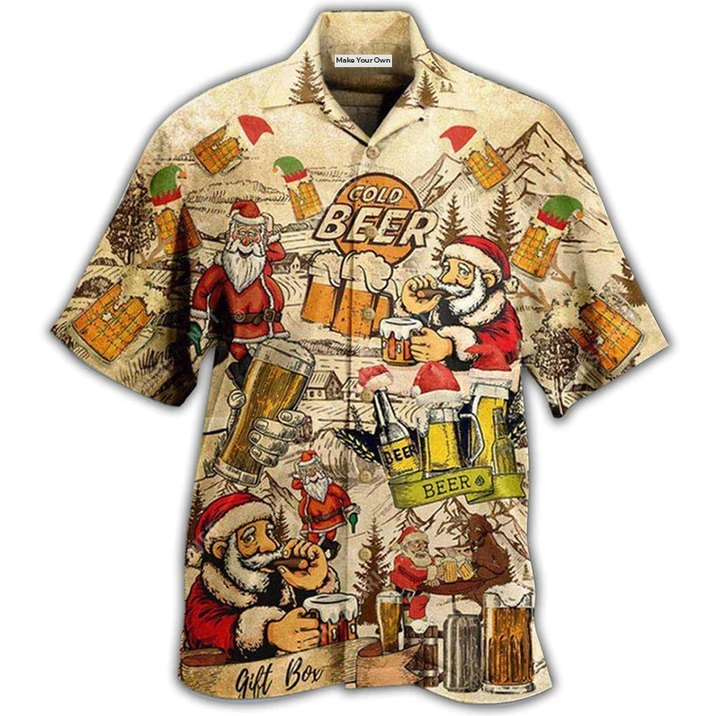 Hawaiian Shirt / Adults / S Beer Drinking Beer With Santa Claus - Hawaiian Shirt - Reefox