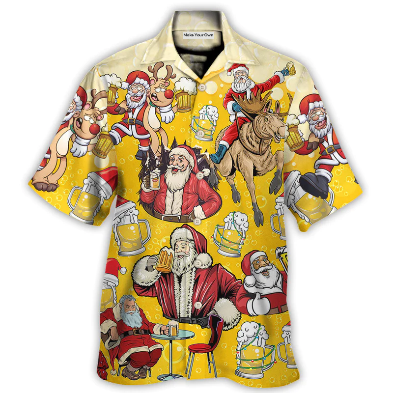 Hawaiian Shirt / Adults / S Beer Santa Funny Christmas Merry Xmas - Hawaiian Shirt - Reefox
