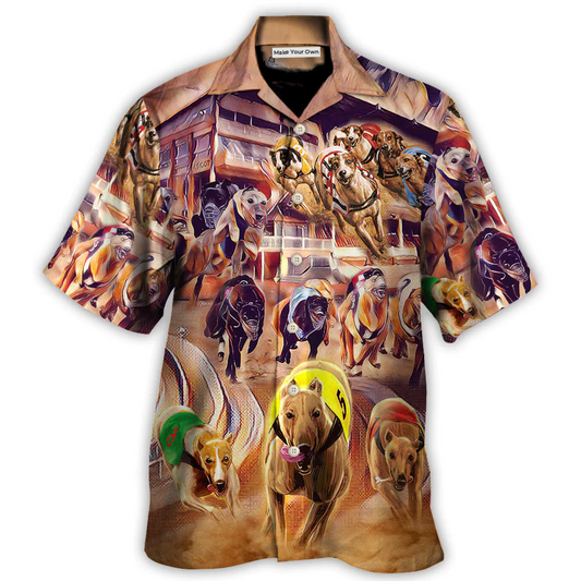 Dog Racing Painting We Love Dog Racing Greyhound - Hawaiian Shirt - Reefox