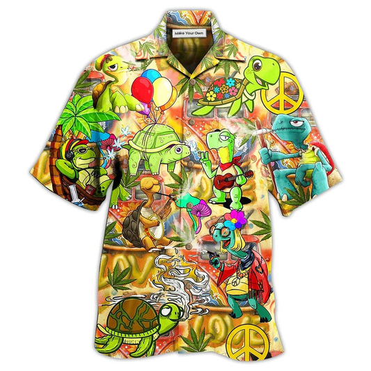 Hawaiian Shirt / Adults / S Hippie Turtle Funny Peace Life Color - Hawaiian Shirt - Reefox