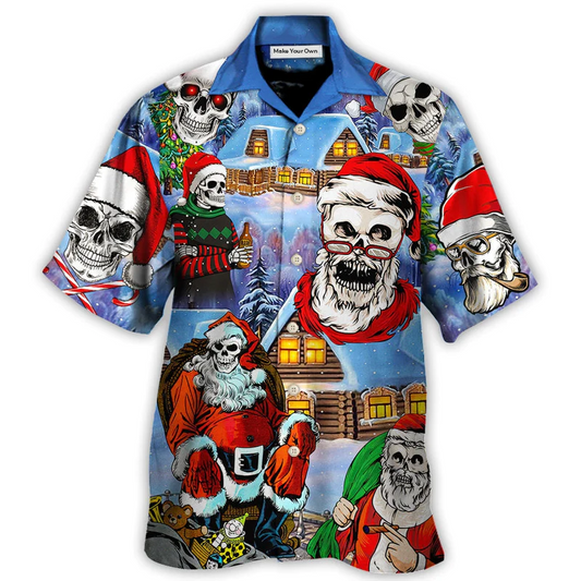 Hawaiian Shirt / Adults / S Christmas Skull Santa In The Town Love Xmas - Hawaiian Shirt - Reefox