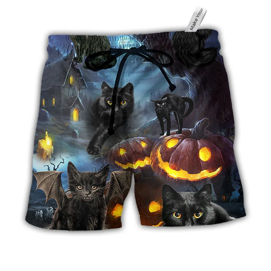 Beach Short / Adults / S Halloween Black Cat Dark Night Style - Beach Short Reefox - Owls Matrix LTD