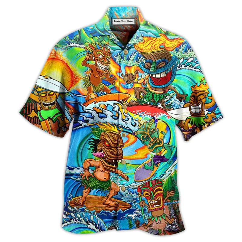 Hawaiian Shirt / Adults / S Tiki Aloha Tiki Surfing Into The Sunset - Hawaiian Shirt - Reefox