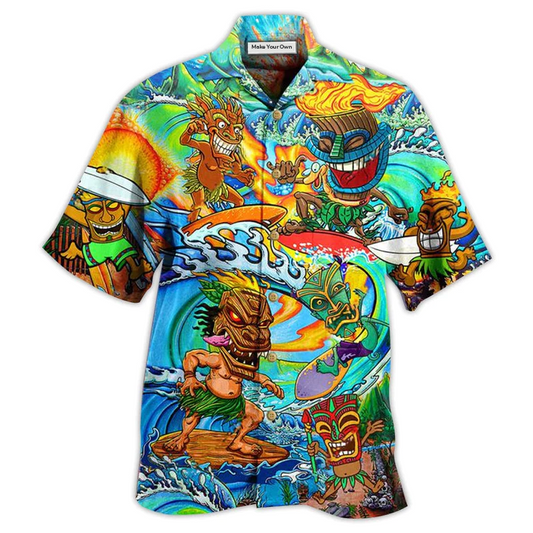 Hawaiian Shirt / Adults / S Tiki Aloha Tiki Surfing Into The Sunset - Hawaiian Shirt - Reefox