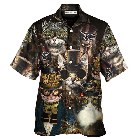 Hawaiian Shirt / Adults / S Cat Steampunk Art Machines Lover - Hawaiian Shirt - Reefox