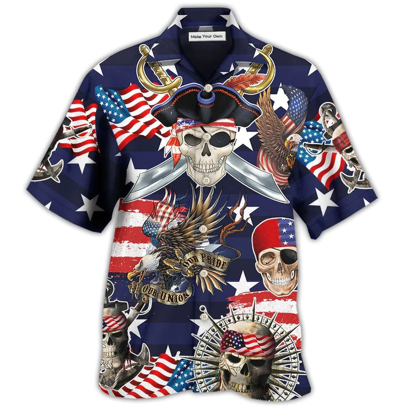 Hawaiian Shirt / Adults / S Pirate Skeleton America Independence Day - Hawaiian Shirt - Reefox