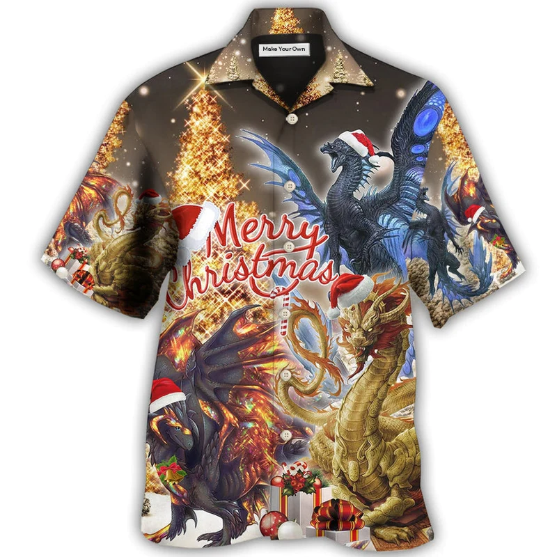 Hawaiian Shirt / Adults / S Dragon Gold Merry Christmas Amazing - Hawaiian Shirt - Reefox