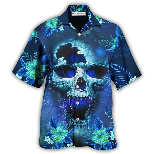 Hawaiian Shirt / Adults / S Skull Blue Hello Summer Style - Hawaiian Shirt - Reefox