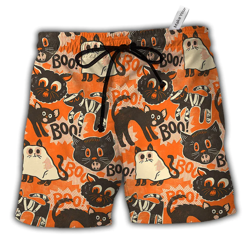 Beach Short / Adults / S Halloween Spooktacular Scaredy Cat - Beach Short Reefox - Owls Matrix LTD