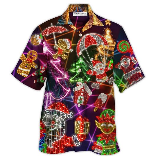 Hawaiian Shirt / Adults / S Christmas Funny Santa Claus Tree Elf Gingerbread Neon Light Style - Hawaiian Shirt - Reefox