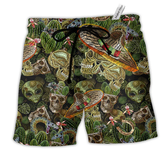 Beach Short / Adults / S Skull Love Green Cactus Style - Beach Short Reefox - Owls Matrix LTD