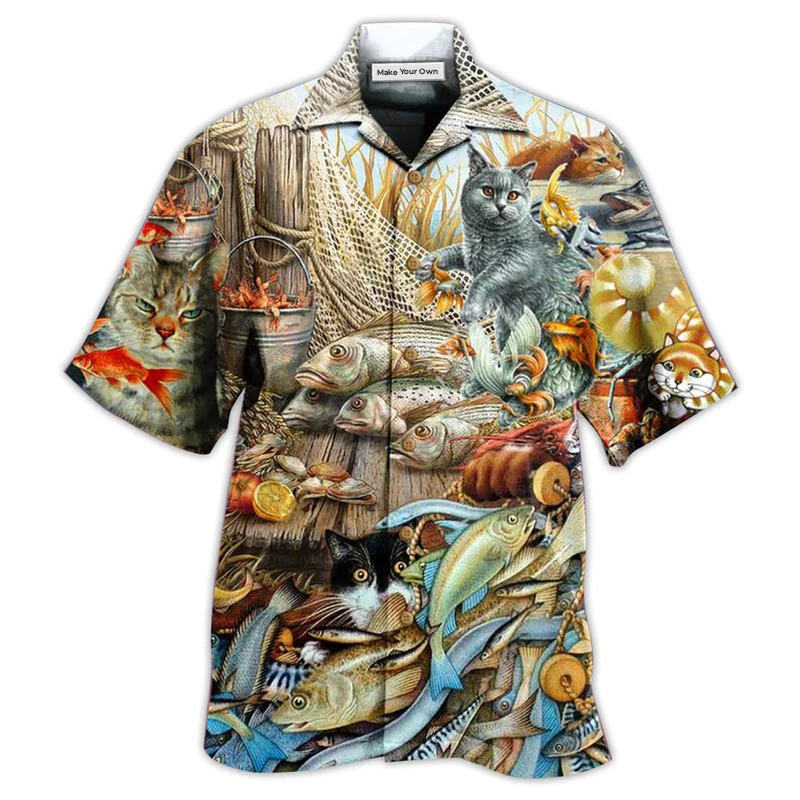 Hawaiian Shirt / Adults / S Cat Love Fish Delicious Meal - Hawaiian Shirt - Reefox