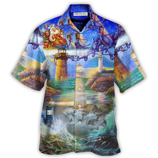 Hawaiian Shirt / Adults / S Lighthouse Christmas Shine Your Light In Storm And Darkness - Hawaiian Shirt - Reefox