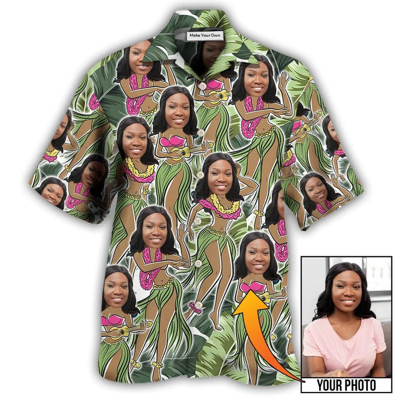 Hawaiian Shirt / Adults / S Black Woman Face Amazing Tropical Leaves Custom Photo - Hawaiian Shirt - Reefox