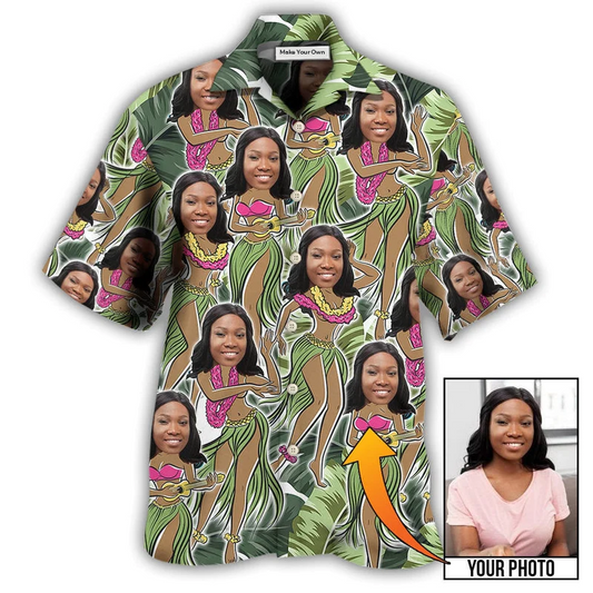 Hawaiian Shirt / Adults / S Black Woman Face Amazing Tropical Leaves Custom Photo - Hawaiian Shirt - Reefox