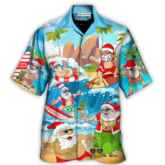Hawaiian Shirt / Adults / S Christmas Santa Claus Play On The Beach Mele Kalikimaka Funny - Hawaiian Shirt - Reefox