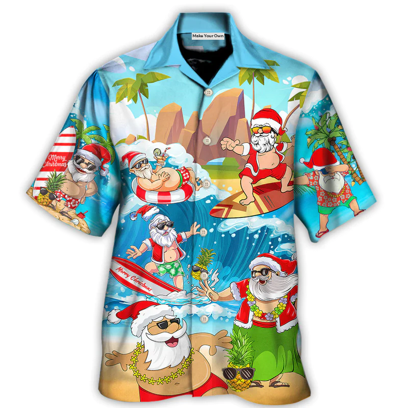 Hawaiian Shirt / Adults / S Christmas Santa Claus Play On The Beach Mele Kalikimaka Funny - Hawaiian Shirt - Reefox