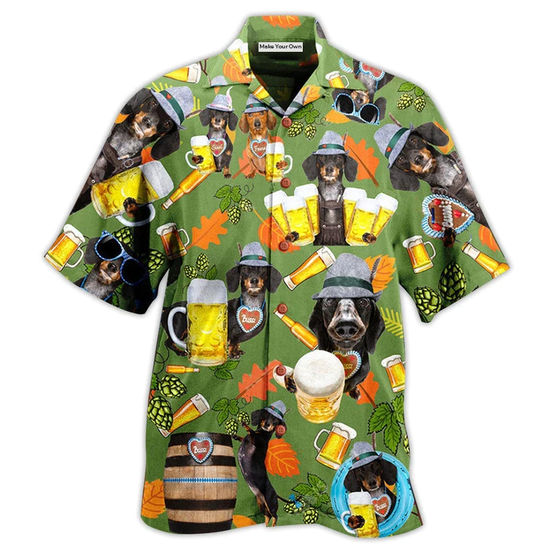 Hawaiian Shirt / Adults / S Beer Dachshund Drinking Beer - Hawaiian Shirt - Reefox