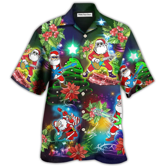 Hawaiian Shirt / Adults / S Guitar Music Santa So High Christmas - Hawaiian Shirt - Reefox