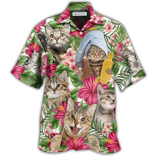 Hawaiian Shirt / Adults / S Cat Funny Tabby Cat Tropical Floral - Hawaiian Shirt - Reefox
