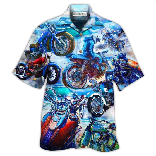 Hawaiian Shirt / Adults / S Motorcycle Let's Take A Ride To The Beach Blue Style - Hawaiian Shirt - Reefox